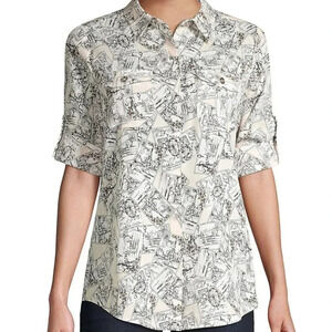 Karl Lagerfeld Womens Size Large Paris Whimsical  Roll Sleeve Blouse